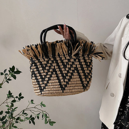 Handmade crochet straw knit woven summer bag for women from the summer collection