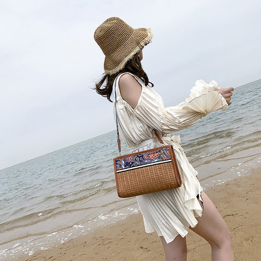 Handmade crochet straw knit woven summer bag for women from the summer collection
