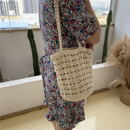 Handmade crochet straw knit woven summer bag for women from the summer collection