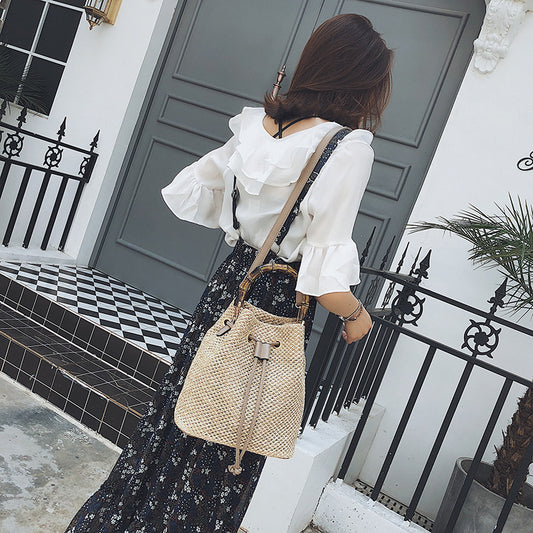 Handmade crochet straw knit woven summer bag for women from the summer collection