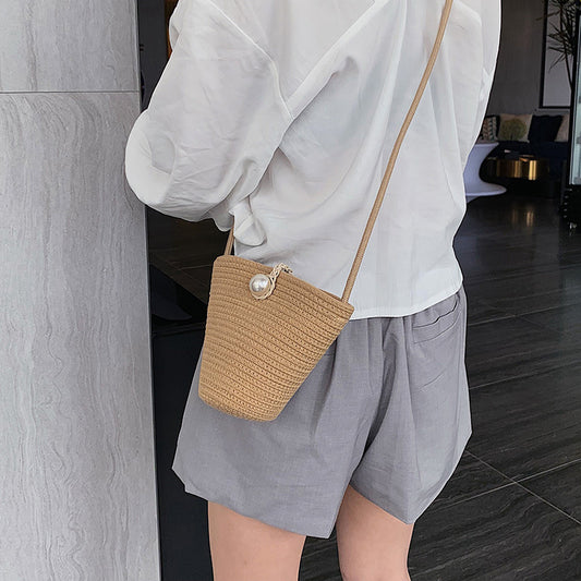 Handmade crochet straw knit woven summer bag for women from the summer collection