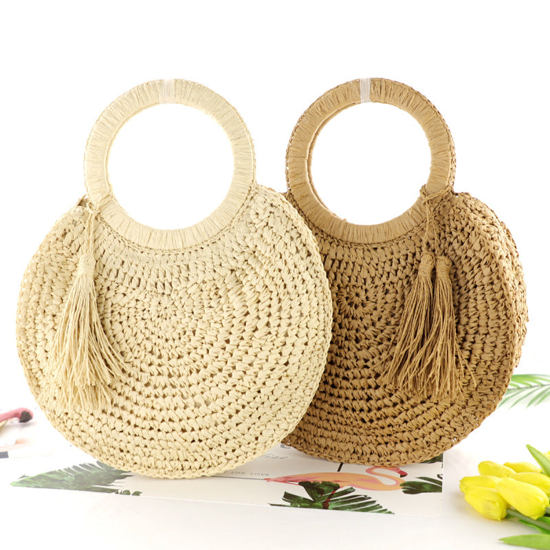 Handmade crochet straw knit woven summer bag for women from the summer collection