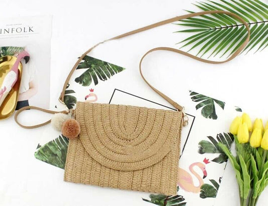 Handmade crochet straw knit woven summer bag for women from the summer collection