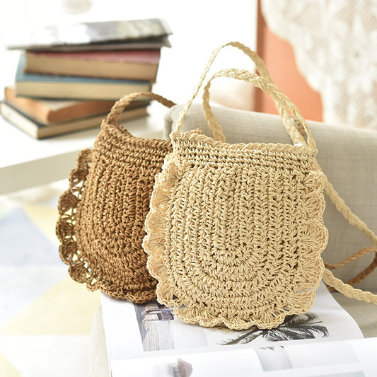 Handmade crochet straw knit woven summer bag for women from the summer collection