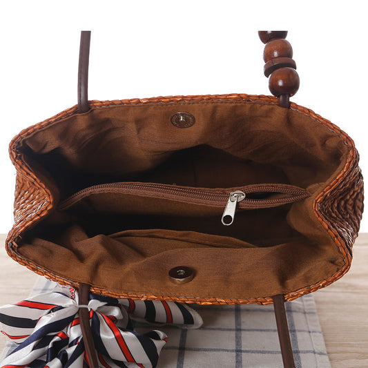 Handmade crochet straw knit woven summer bag for women from the summer collection