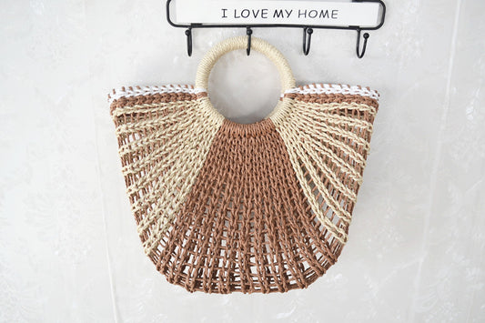 Handmade crochet straw knit woven summer bag for women from the summer collection