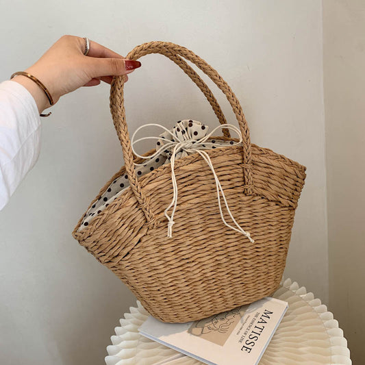 Handmade crochet straw knit woven summer bag for women from the summer collection