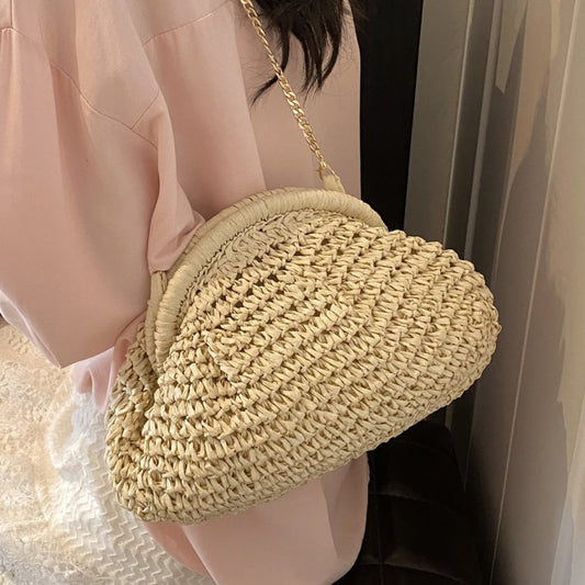 Handmade crochet straw knit woven summer bag for women from the summer collection