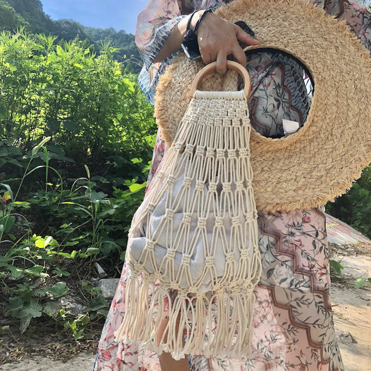 Handmade crochet straw knit woven summer bag for women from the summer collection