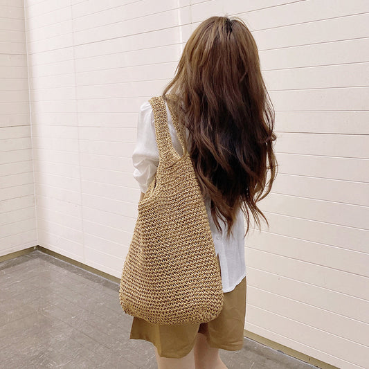 Handmade crochet straw knit woven summer bag for women from the summer collection