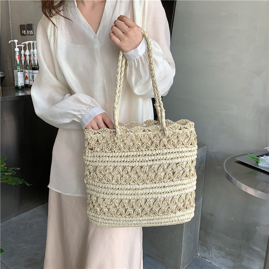 Handmade crochet straw knit woven summer bag for women from the summer collection
