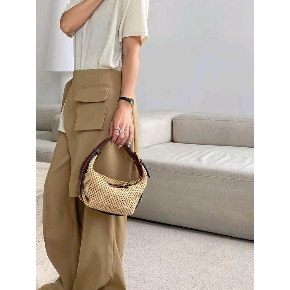 Handmade crochet straw knit woven summer bag for women from the summer collection