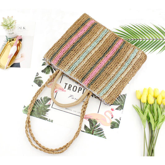 Handmade crochet straw knit woven summer bag for women from the summer collection