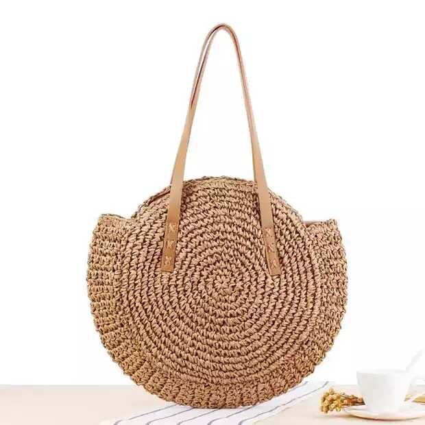 Handmade crochet straw knit woven summer bag for women from the summer collection