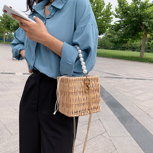 Handmade crochet straw knit woven summer bag for women from the summer collection