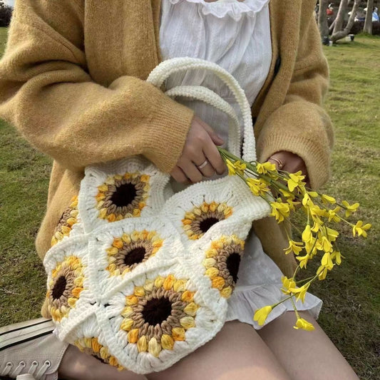 Handmade crochet straw knit woven summer bag for women from the summer collection