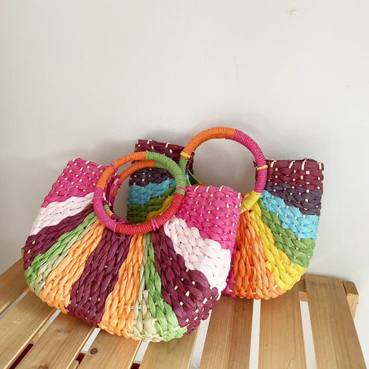 Handmade crochet straw knit woven summer bag for women from the summer collection