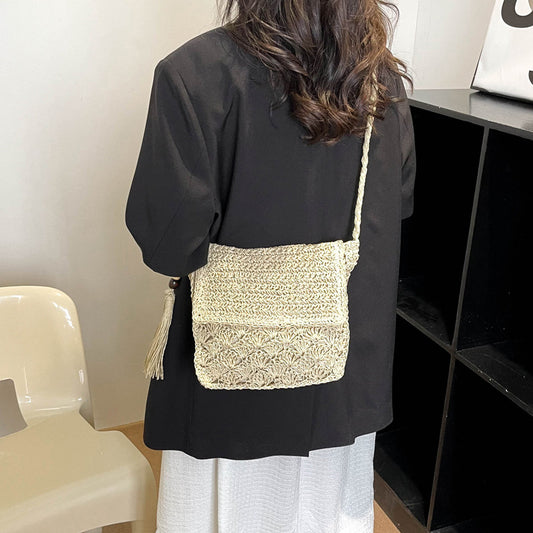 Handmade crochet straw knit woven summer bag for women from the summer collection