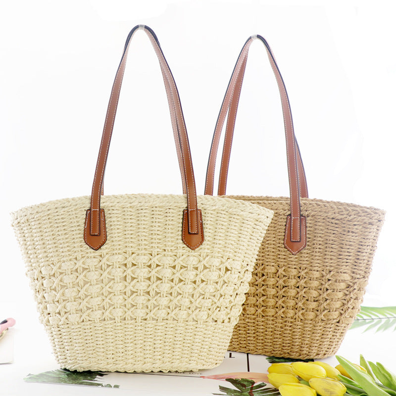 Handmade crochet straw knit woven summer bag for women from the summer collection