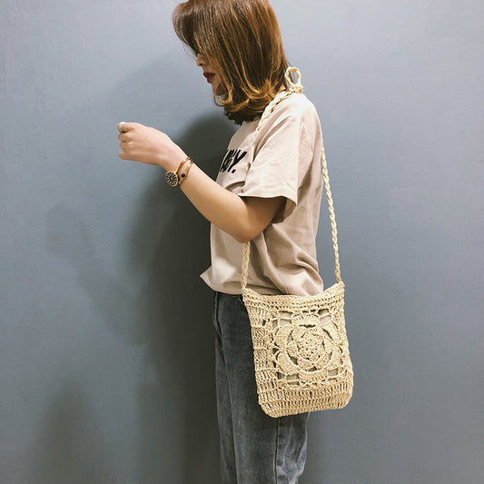 Handmade crochet straw knit woven summer bag for women from the summer collection