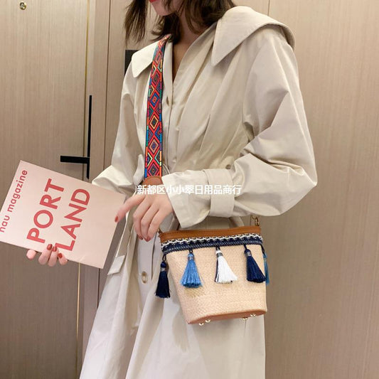 Handmade crochet straw knit woven summer bag for women from the summer collection