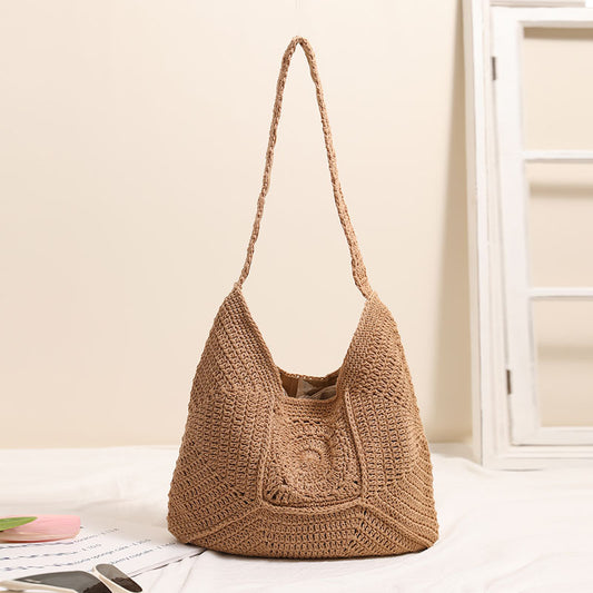 Handmade crochet straw knit woven summer bag for women from the summer collection