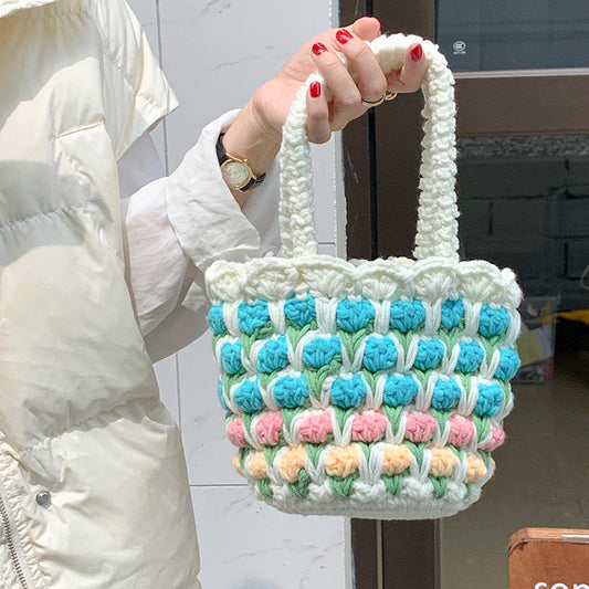Handmade crochet straw knit woven summer bag for women from the summer collection