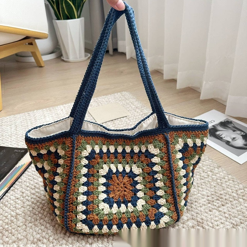Handmade crochet straw knit woven summer bag for women from the summer collection