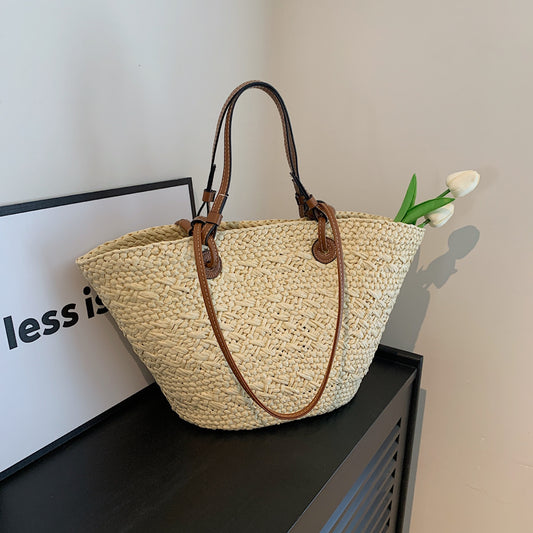Handmade crochet straw knit woven summer bag for women from the summer collection
