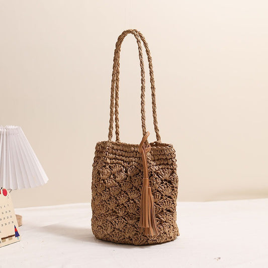 Handmade crochet straw knit woven summer bag for women from the summer collection
