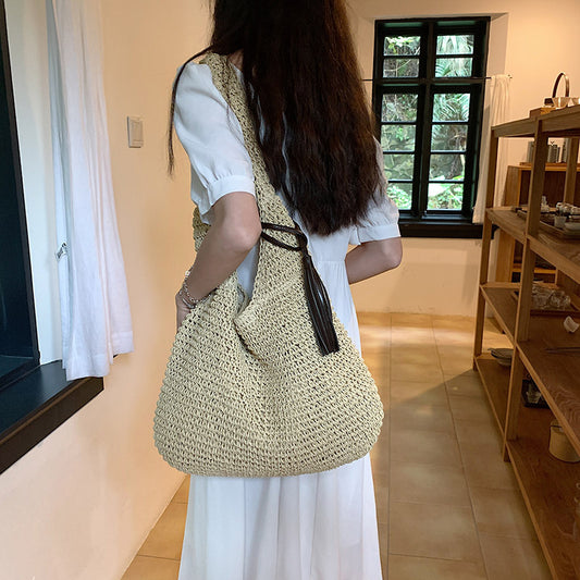 Handmade crochet straw knit woven summer bag for women from the summer collection