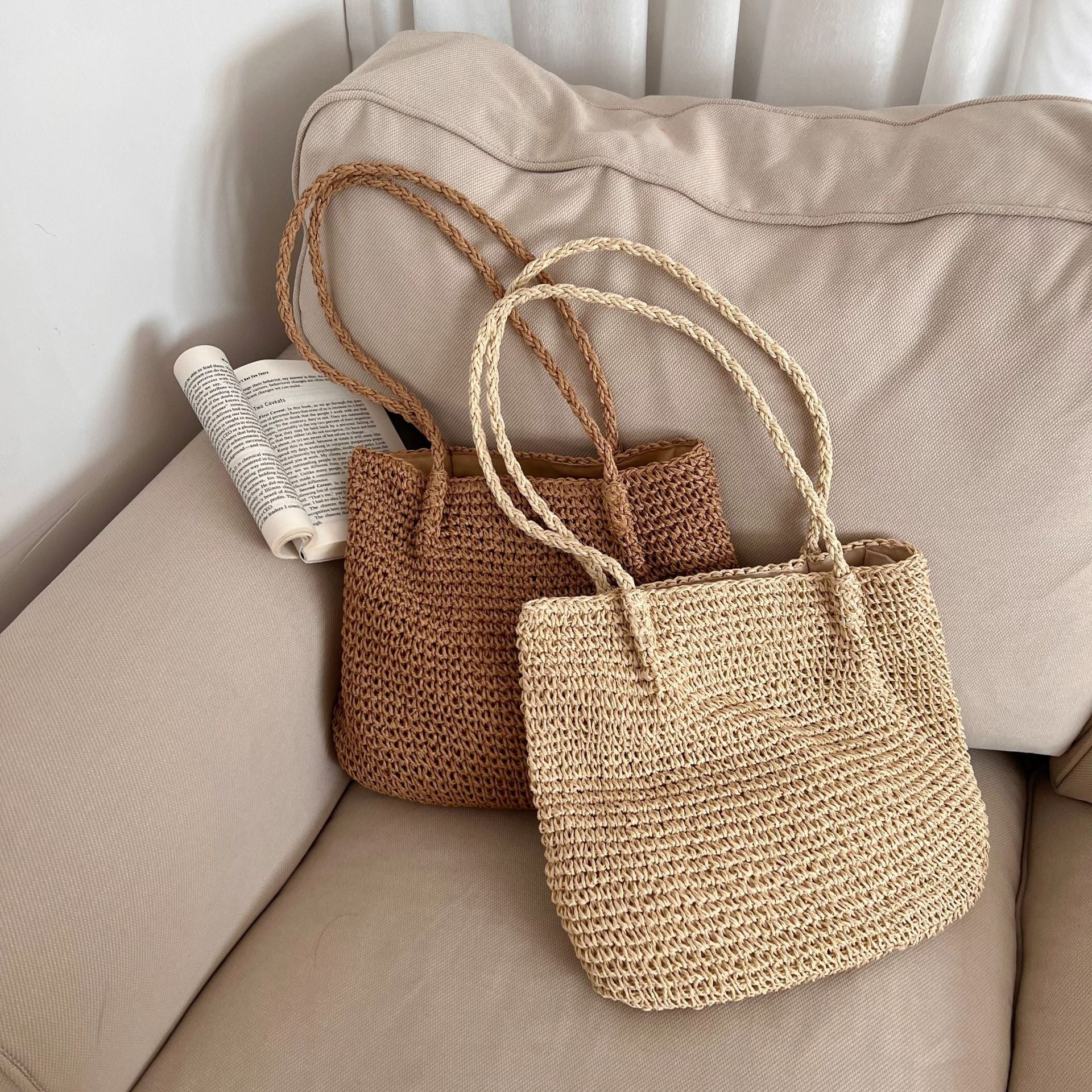 Handmade crochet straw knit woven summer bag for women from the summer collection