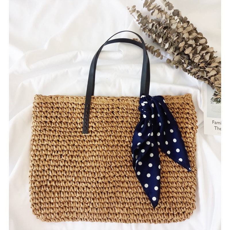 Handmade crochet straw knit woven summer bag for women from the summer collection