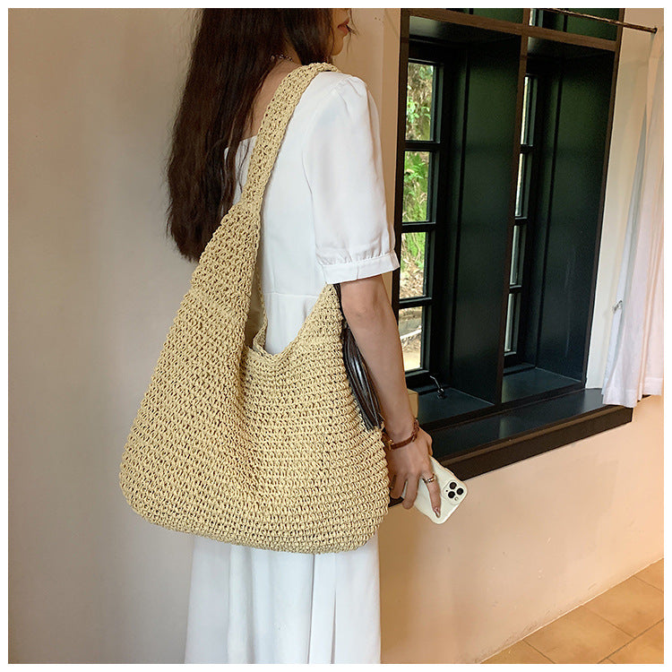 Handmade crochet straw knit woven summer bag for women from the summer collection