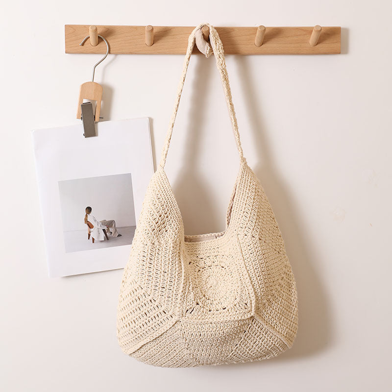 Handmade crochet straw knit woven summer bag for women from the summer collection
