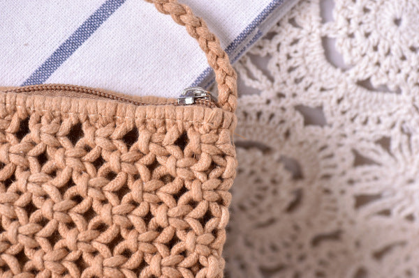 Handmade crochet straw knit woven summer bag for women from the summer collection