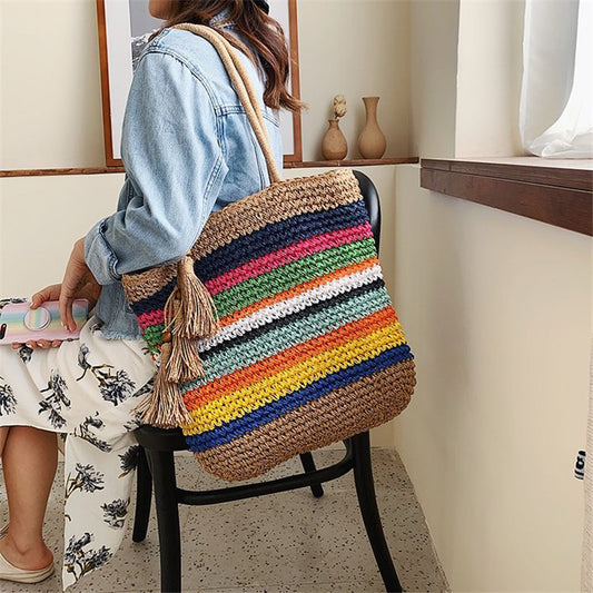 Handmade crochet straw knit woven summer bag for women from the summer collection