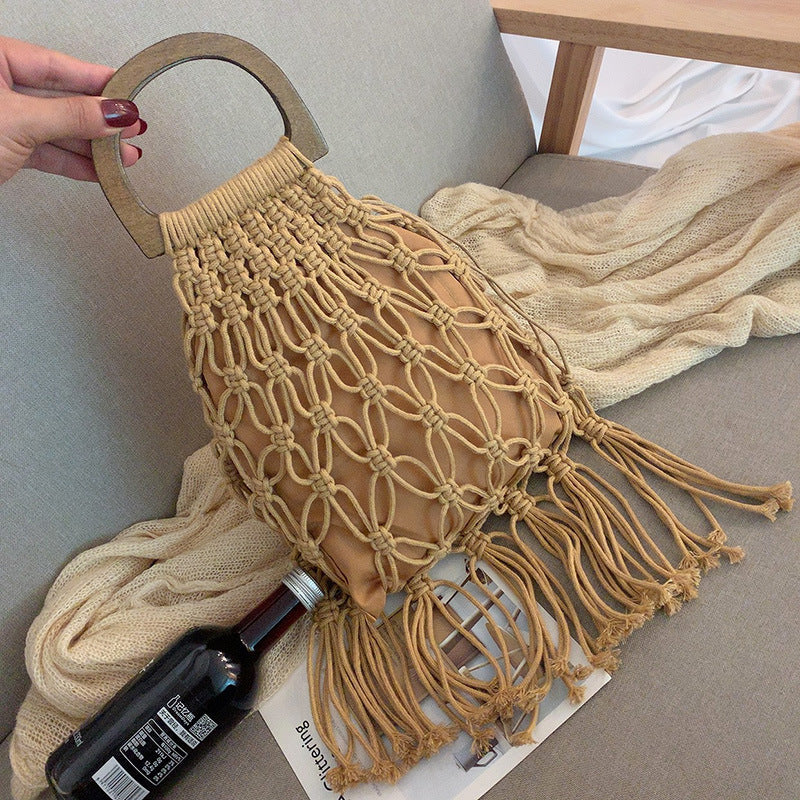 Handmade crochet straw knit woven summer bag for women from the summer collection