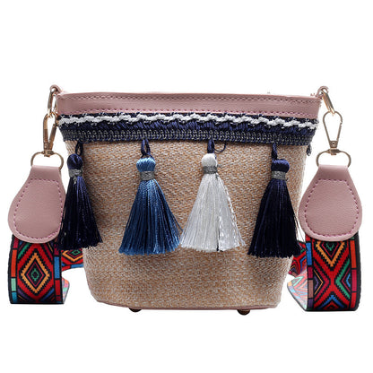 Handmade crochet straw knit woven summer bag for women from the summer collection