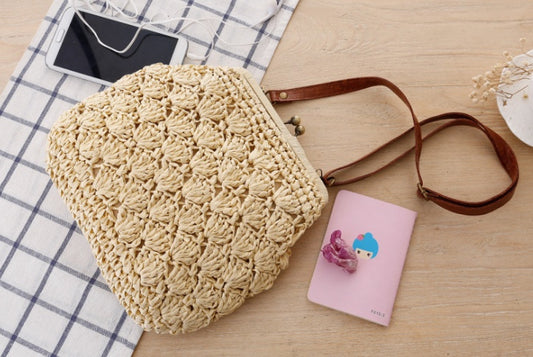 Handmade crochet straw knit woven summer bag for women from the summer collection