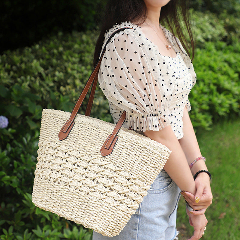 Handmade crochet straw knit woven summer bag for women from the summer collection