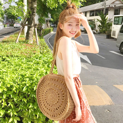 Handmade crochet straw knit woven summer bag for women from the summer collection