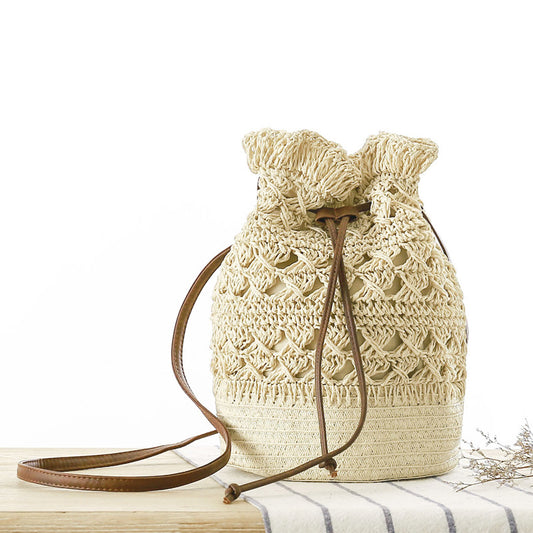 Handmade crochet straw knit woven summer bag for women from the summer collection