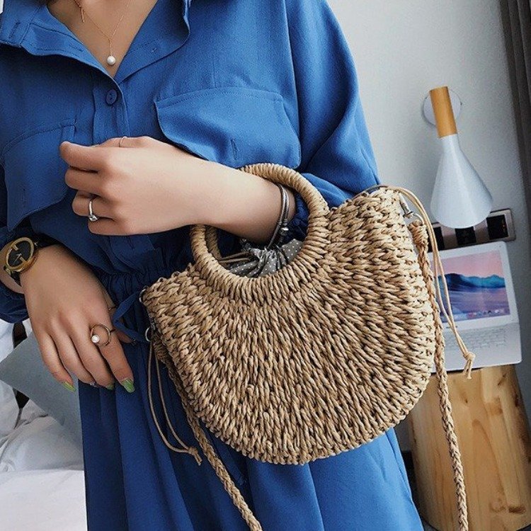 Handmade crochet straw knit woven summer bag for women from the summer collection