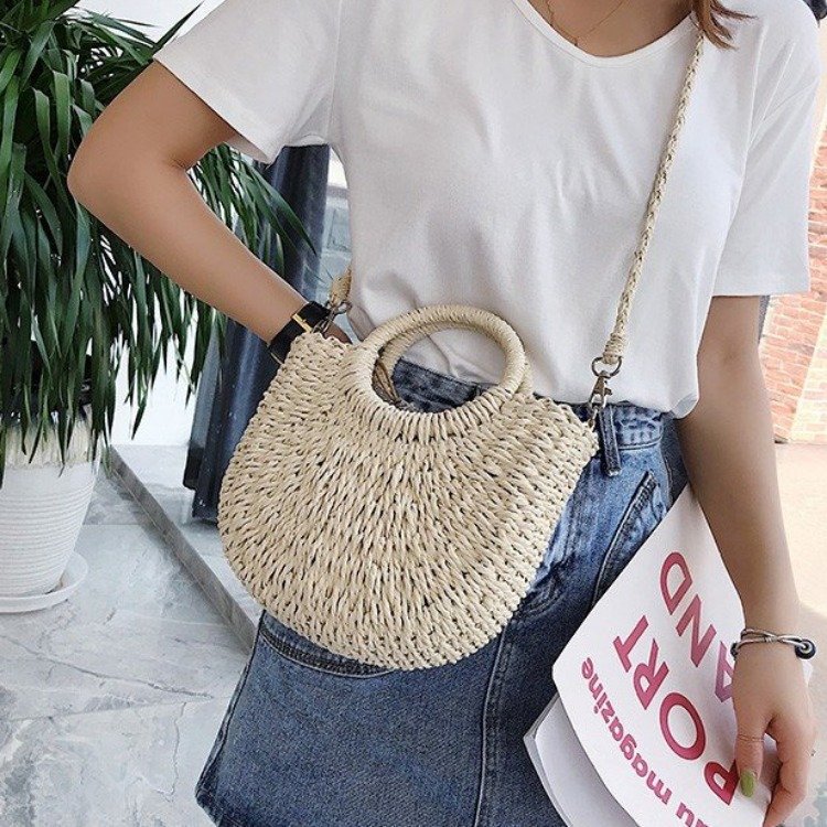 Handmade crochet straw knit woven summer bag for women from the summer collection