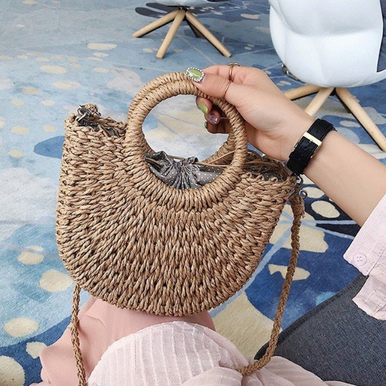 Handmade crochet straw knit woven summer bag for women from the summer collection