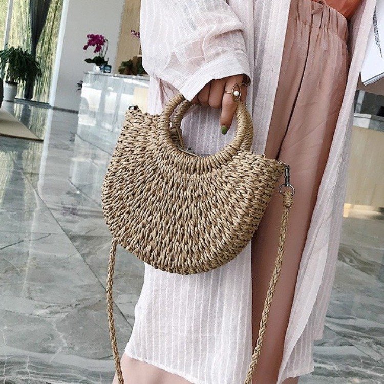 Handmade crochet straw knit woven summer bag for women from the summer collection