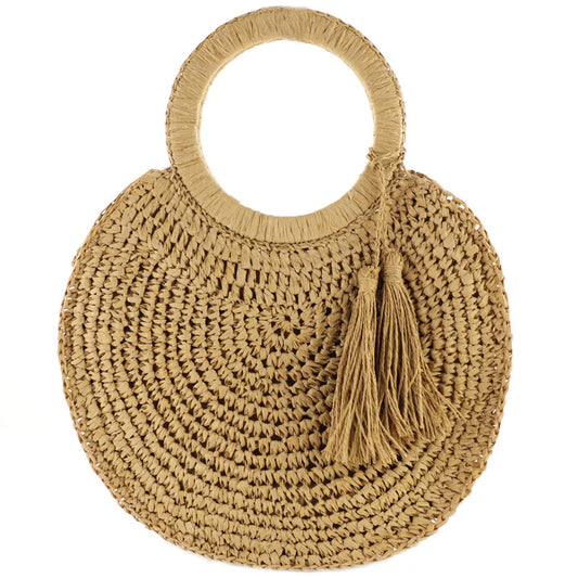 Handmade crochet straw knit woven summer bag for women from the summer collection