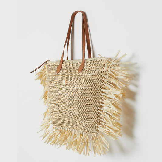 Handmade crochet straw knit woven summer bag for women from the summer collection