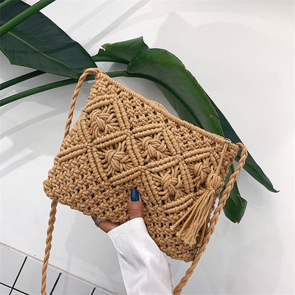 Handmade crochet straw knit woven summer bag for women from the summer collection